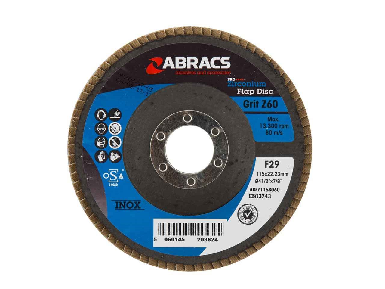 Abracs Pro 115mm X 22mm X 60g Zirconium Flap Disc
