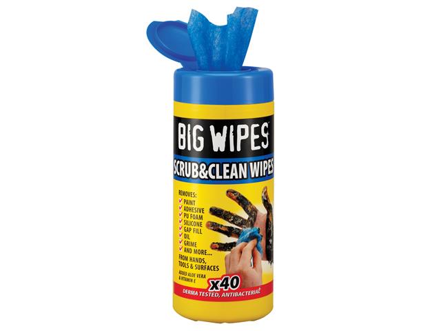 Pack of 8 Big Wipes Industrial Antibacterial Scrub Heavy Duty Hand Cleaning Wipes 
