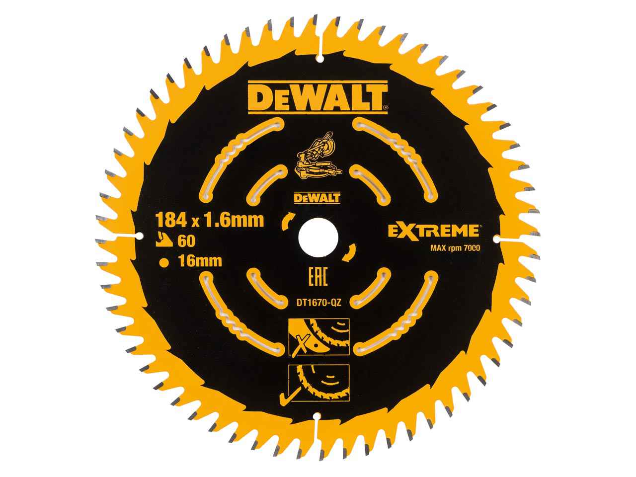 DeWalt DT1670QZ 184x16x60T Cordless Mitre Saw Blade