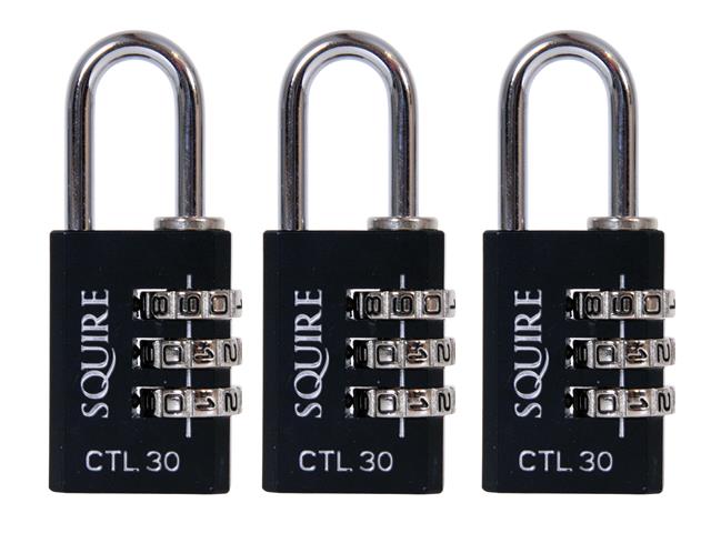 squire CLL20TR combination padlocks pack of three