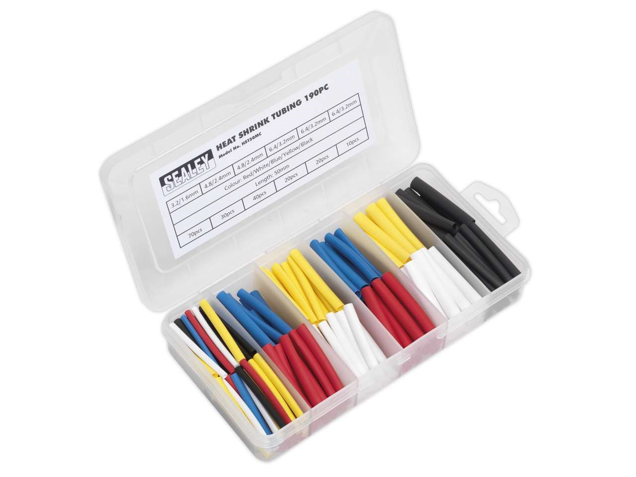 Sealey HST50MC Heat Shrink Tubing Mixed Colours 50mm 190 Piece Heat Shrink Tubing Tractor Supply