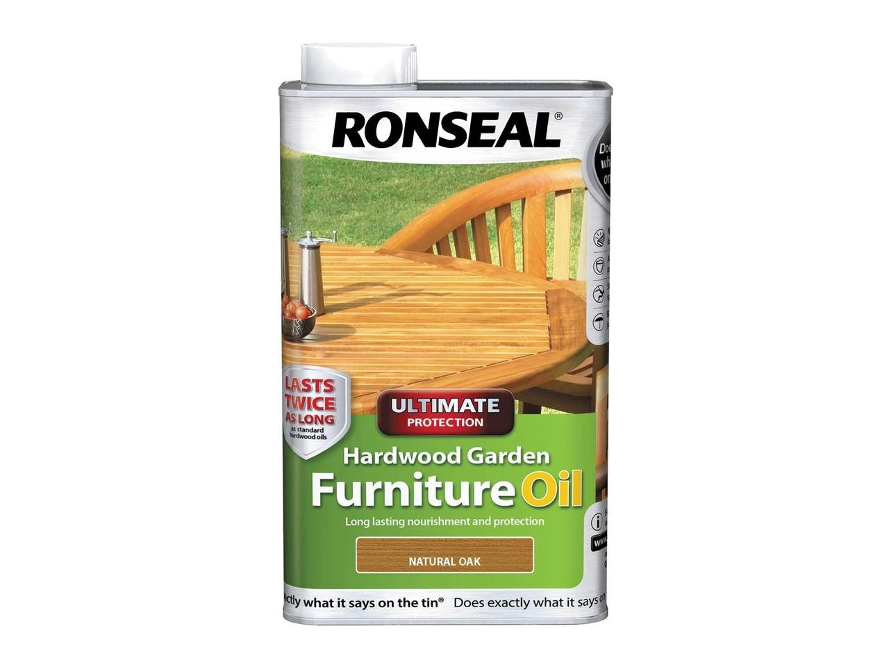 Ronseal 37357 Natural Oak Hardwood Garden Furniture Care 1L Tin