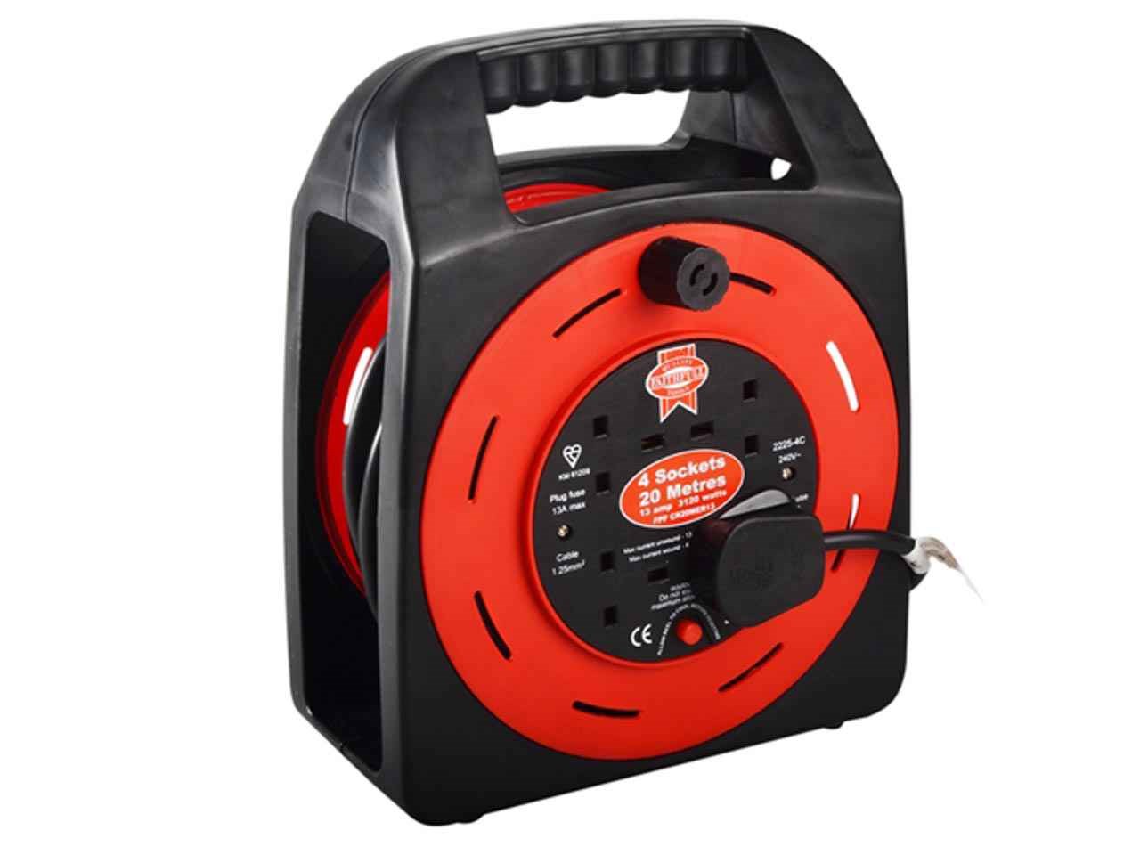 Faithfull FPPCR20MER Easy Reel Cable Reel 20 Metre 10 Amp with 4 Socket ...