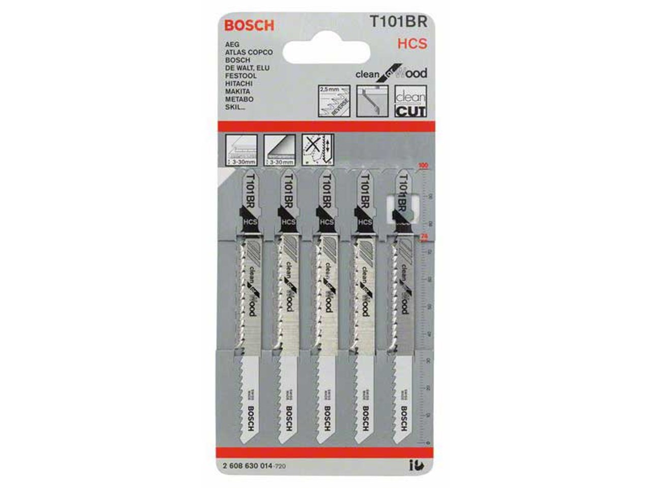 Bosch T101br Reversible Pitch Clean For Wood Jigsaw Blades X 5