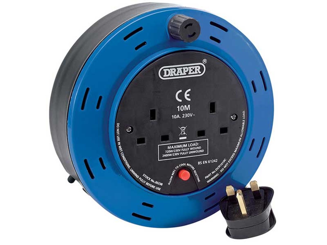 Draper DCR1010C 10M 230V Twin Extension Cable Reel